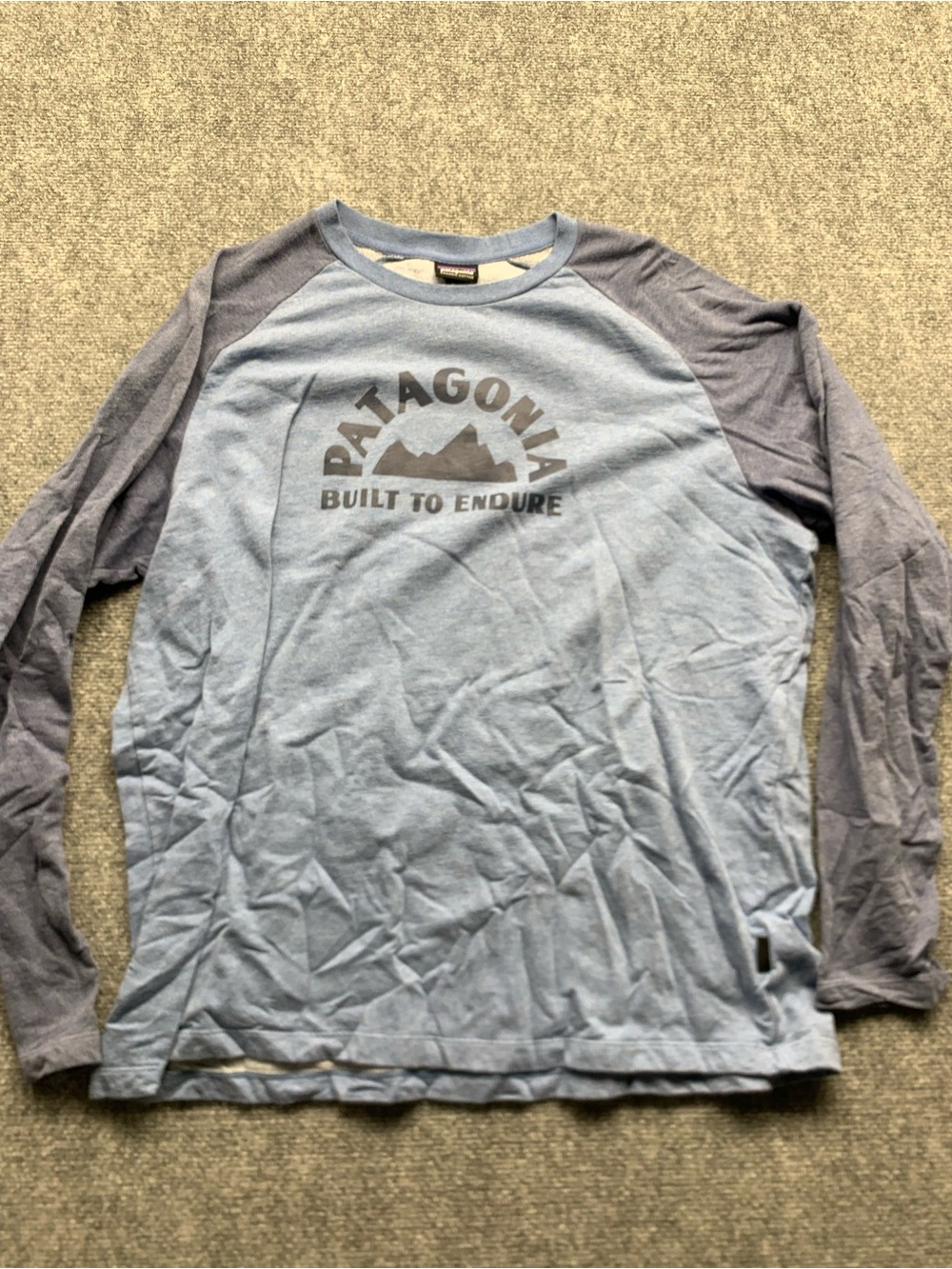 Patagonia Light Blue Raglan Long-Sleeve Shirt with Dark Blue Sleeves